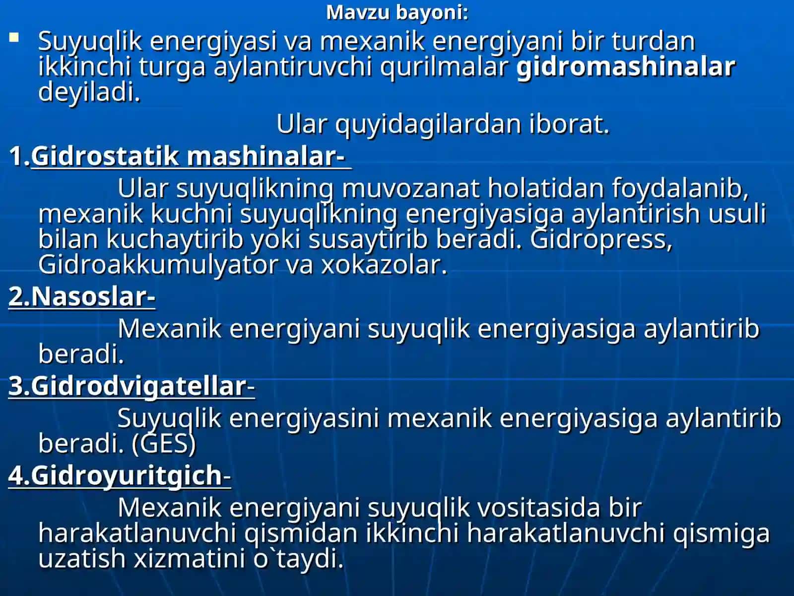 Gidrodvigatellar haqida umumiy tushuncha nasoslar va gidrodvigatellar 4