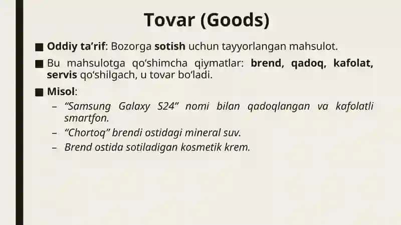 XALQARO MARKETING TIZIMIDA TOVAR VA TOVAR SIYOSATI 4