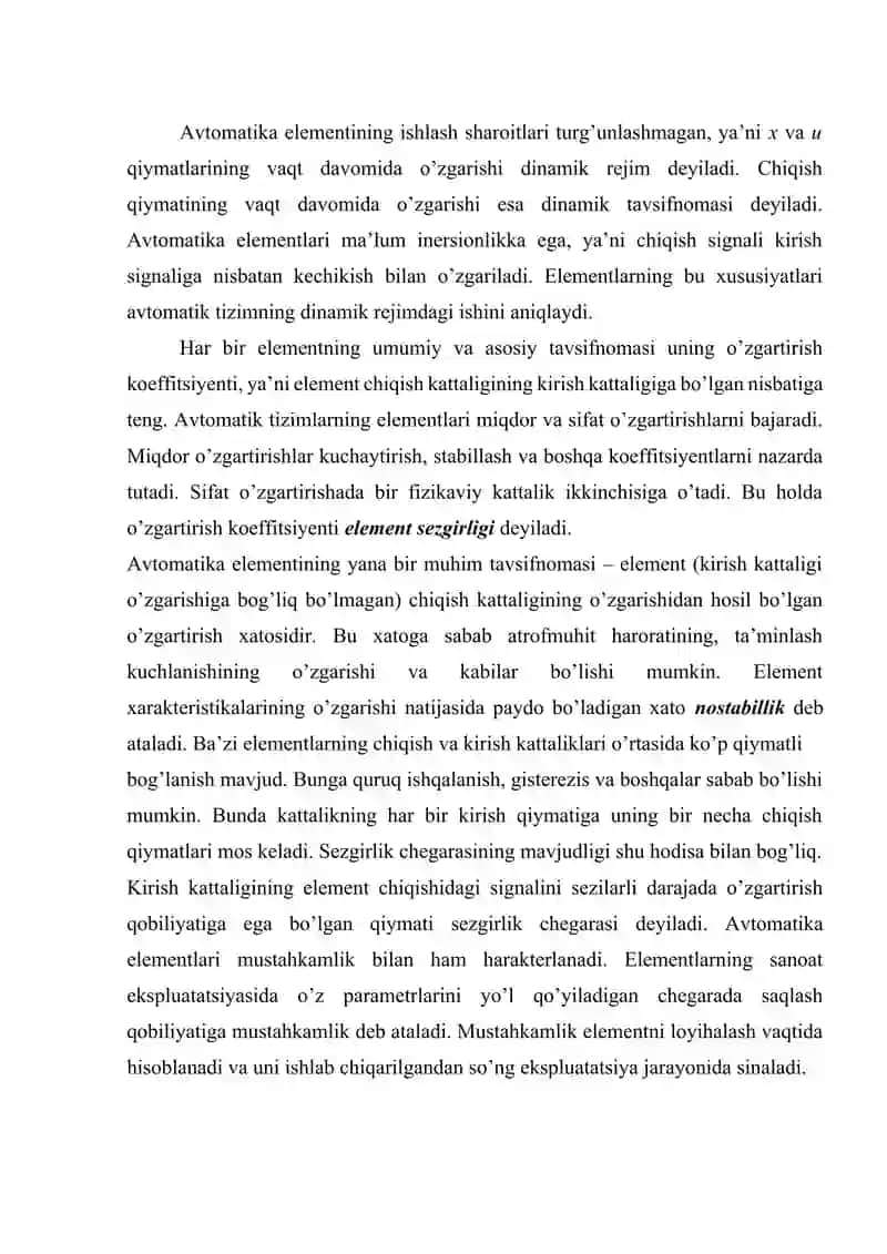 Raqamli avtomatik boshqarish boshqarish tizimlari elementlarining tavsifi 4