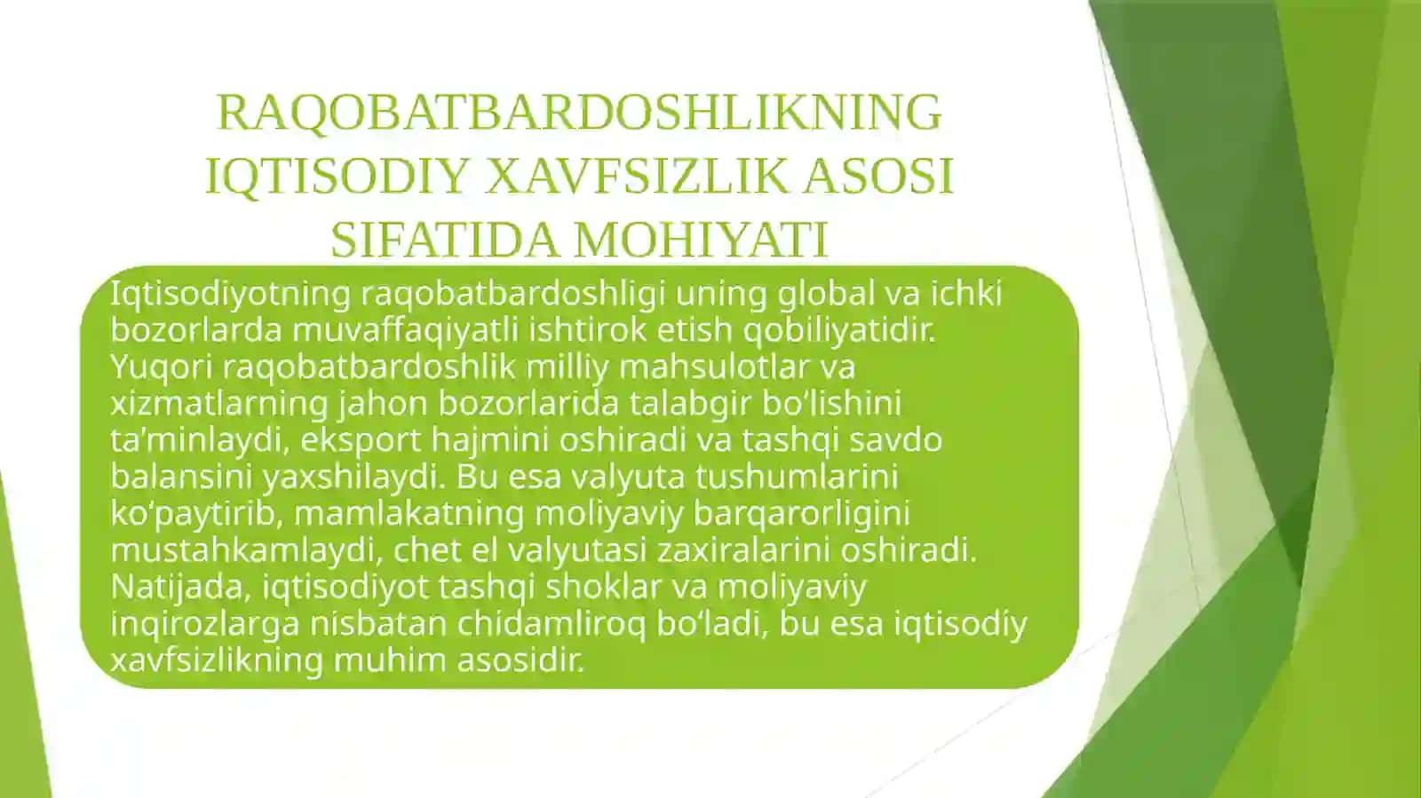 IQTISODIYOTNING RAQOBATBARDOSHLIGINI OSHIRISH IQTISODIY XAVFSIZLIKNI TA'MINLASH OMILI 4