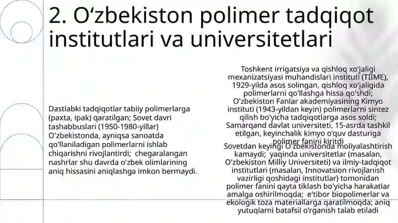 Polimer fanining rivojlanish tarixi polimer fanining rivojlanish oʻzbek olimlarining hissasi 4