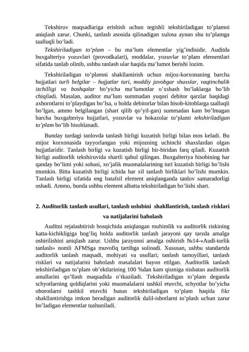 Auditorlik tanlash tushunchasi va uning mohiyati 4
