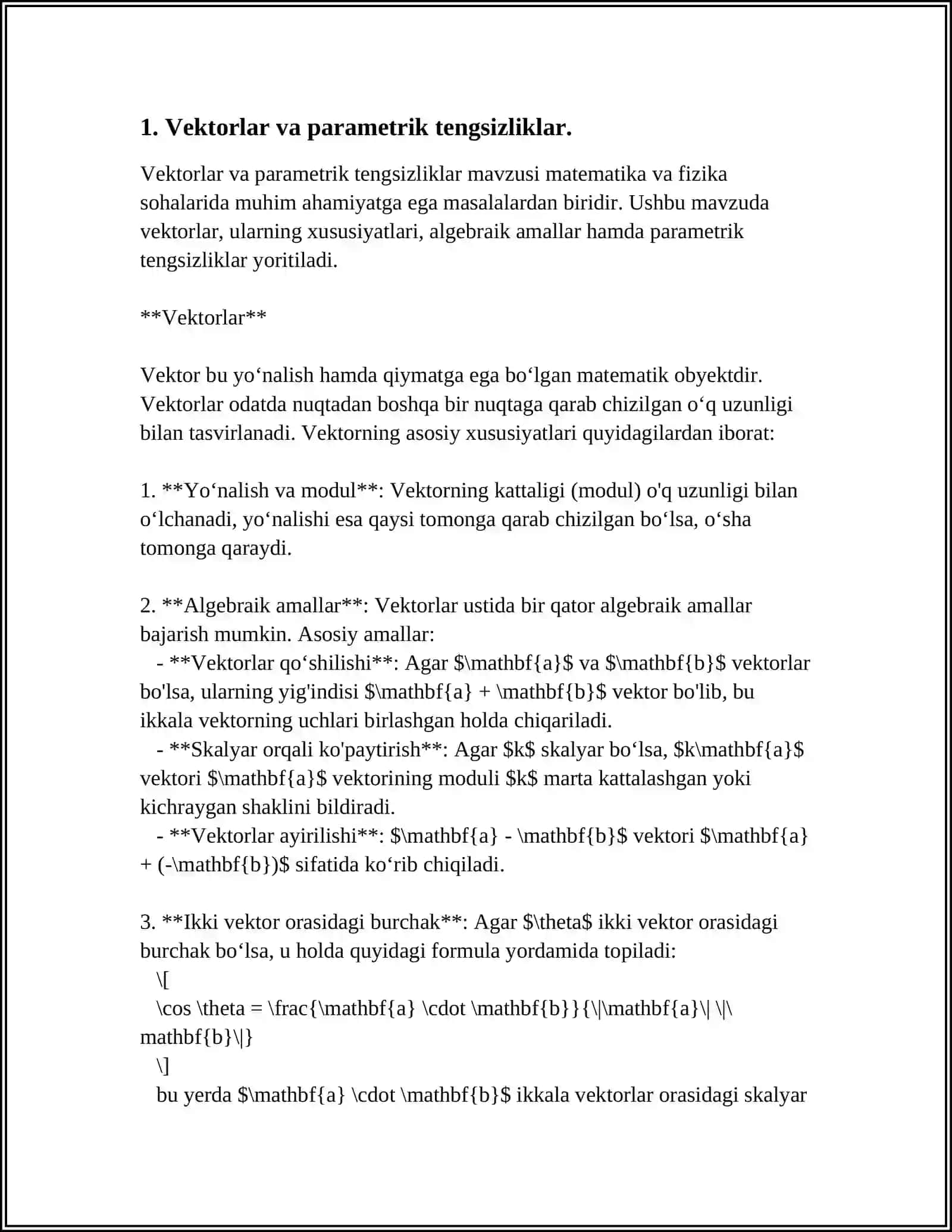 VEKTORLARNI FUNKSIYA PARAMETRLARI SIFATIDA QOʻLLANILISHI 4