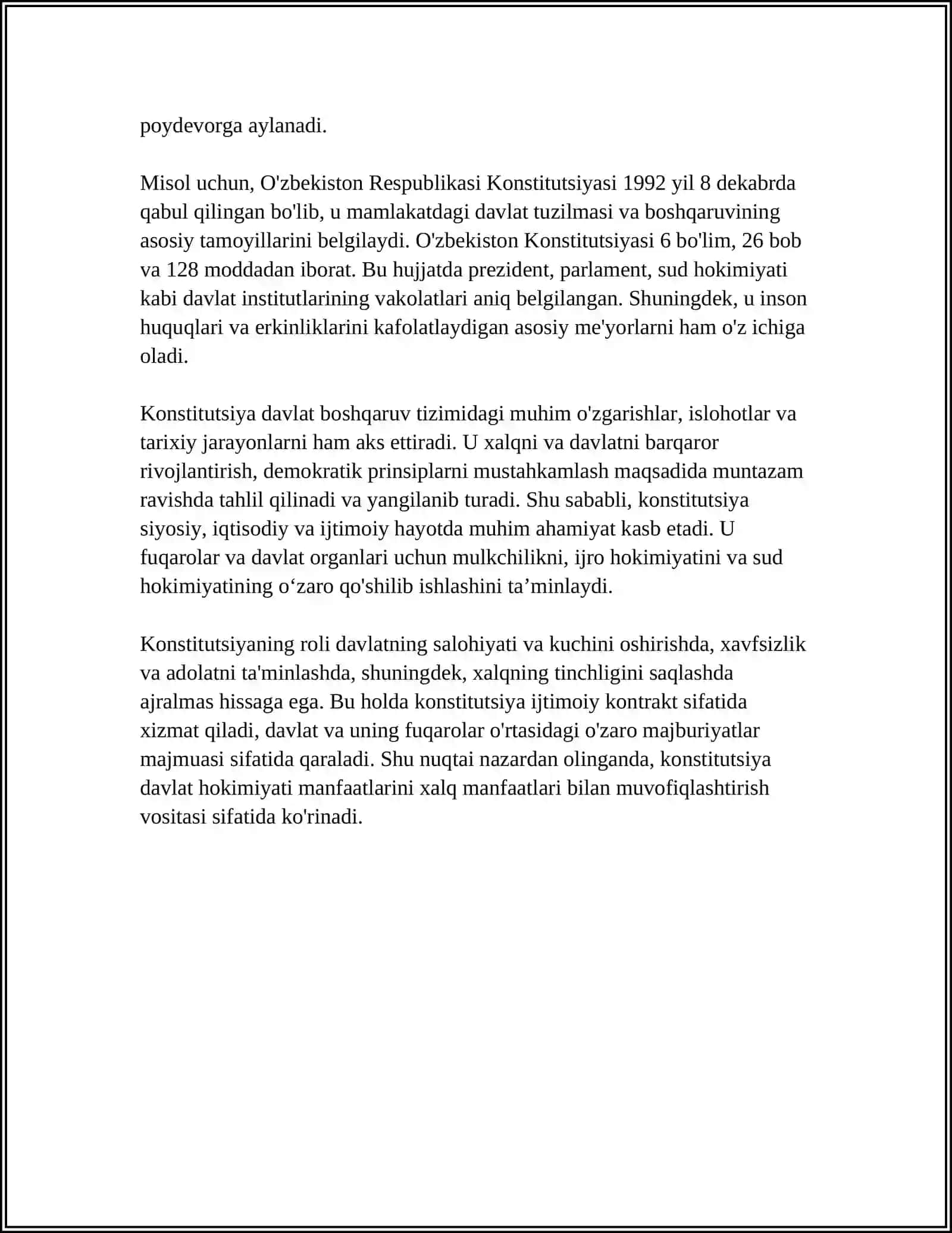 MUSTAQIL ISH Mavzu: KONSTITUTSIYAVIY HUQUQ. HUQUQ TARMOG'I SIFATIDA 4
