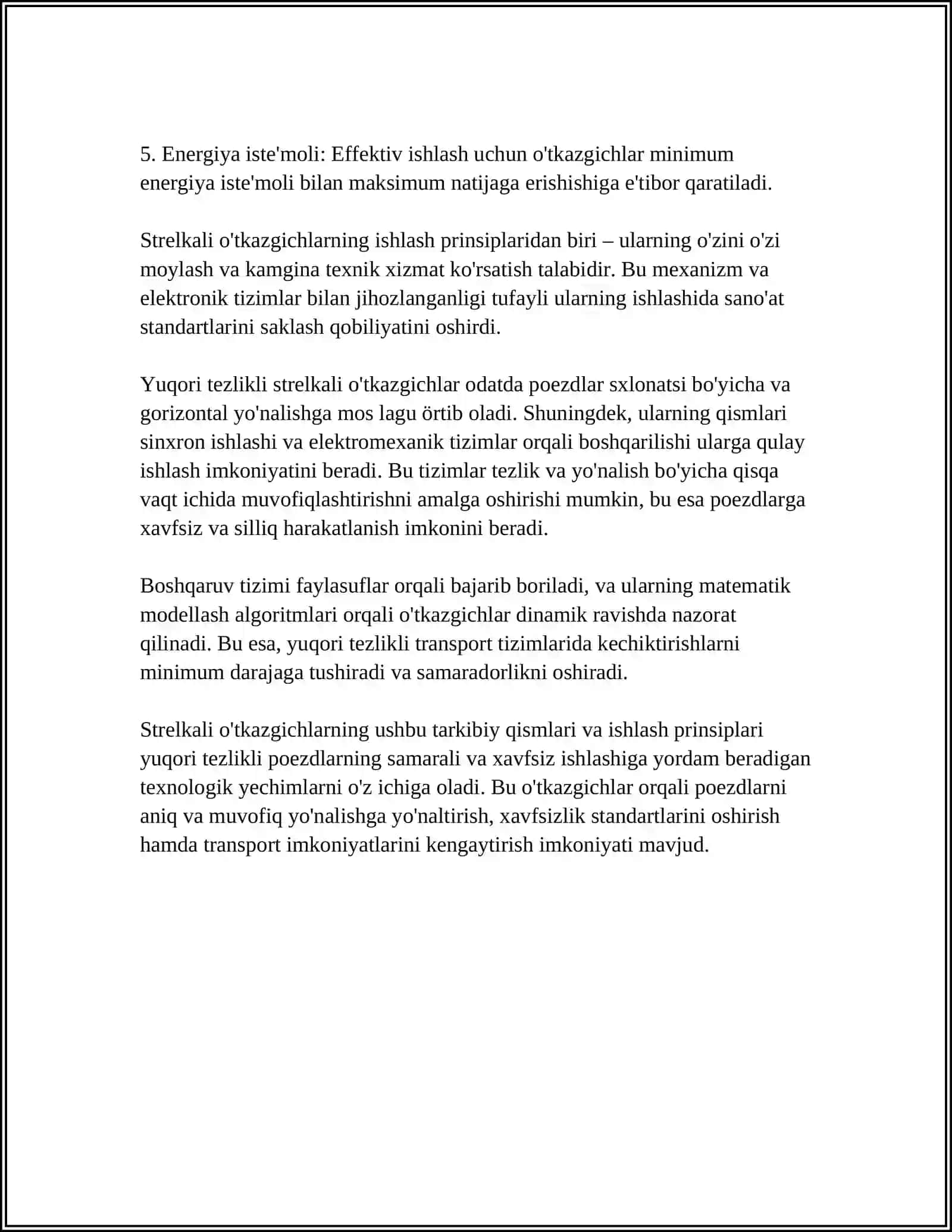 YUQORI TEZLIKLARDA ISHLATILADIGAN STRELKALI OʻTKAZGICHLAR 4