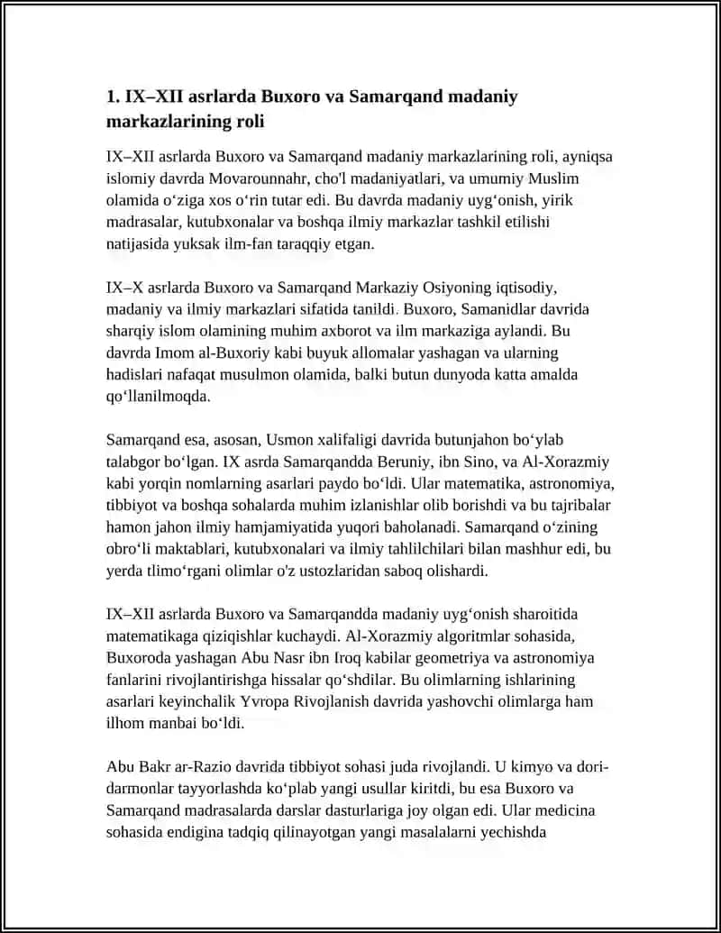 IX-XII ASRLARDA MAMALAKATIMIZ HUDUDIDA RO'Y BERGAN MADANIY UYG'ONISH(RENESSANS) 4