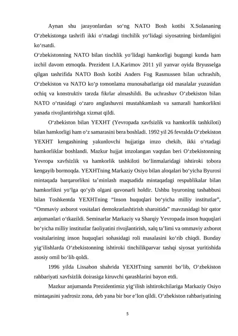 O’ZBEKISTONNING XALQARO TASHKILOTLAR BILAN HAMKORLIK ALOQALARI 4