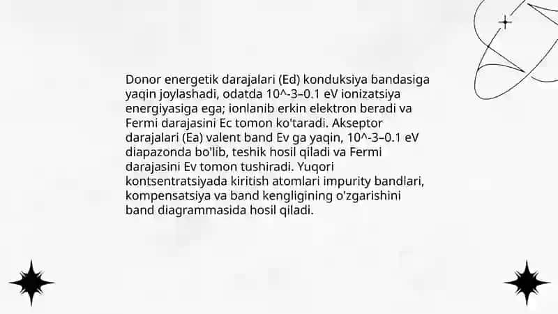 Legrlangan yarimotkazgichlarda donor va akseptor atomlarning roli 4