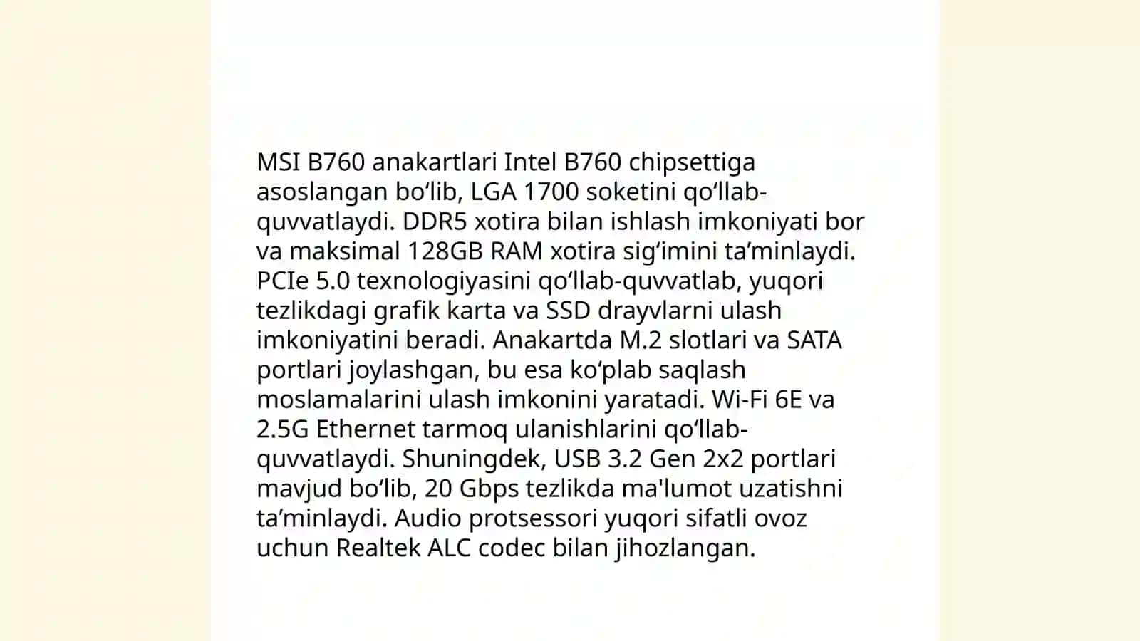 Ona plata haqida.MB MSI B760 GAMING PLUS WIFI DDR5 4