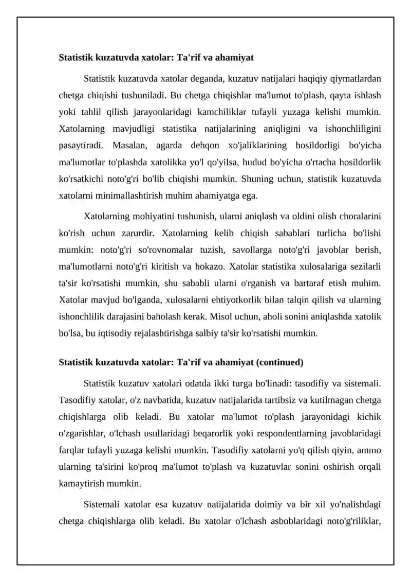 Statistik kuzatishda yoʻl qoʻyiladigan xatolar va ularning turlari 4