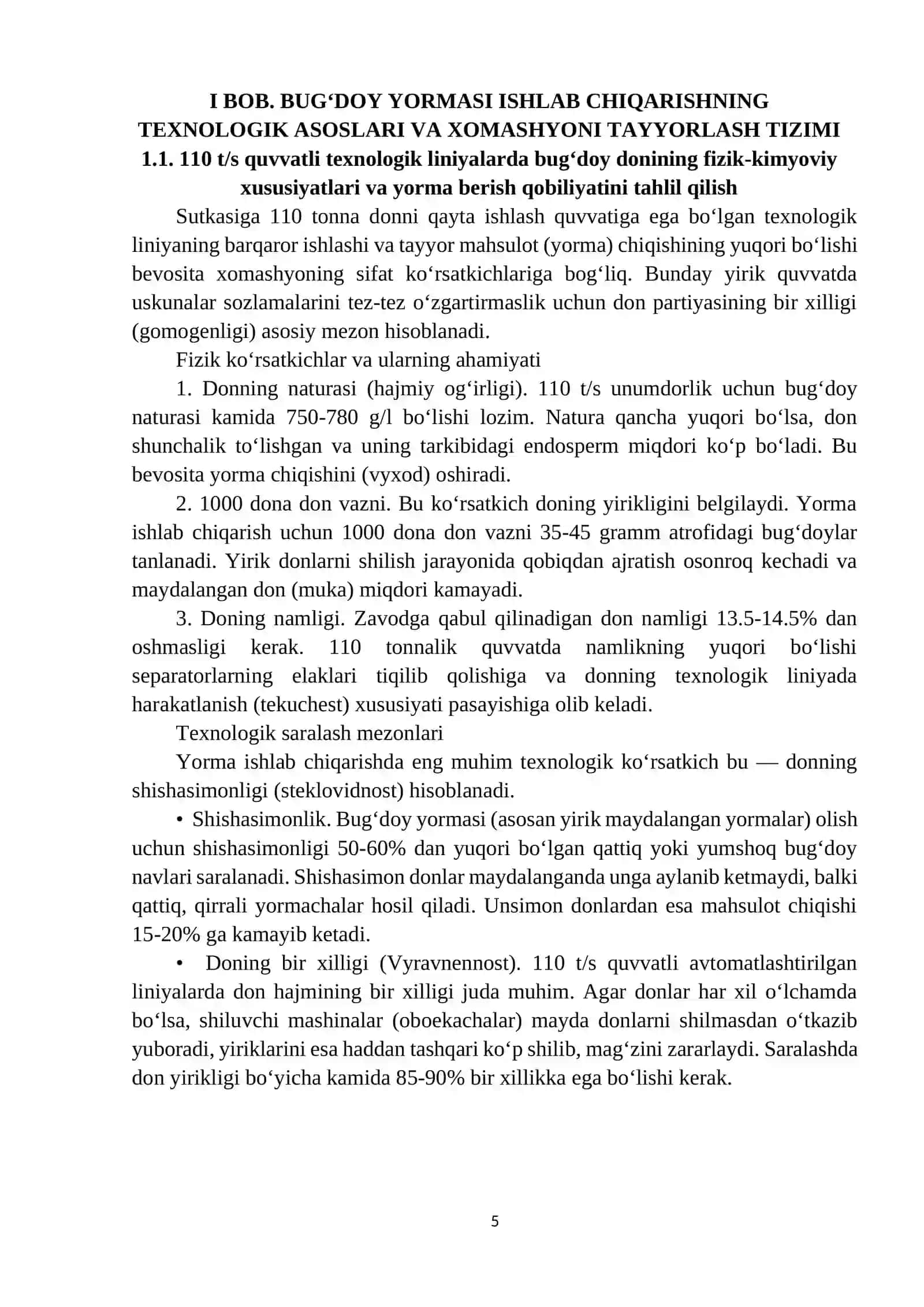 Sutkasiga 110 t/s unumdorlikdagi bug'doy yormasi ishlab chiqarish jarayonini tashkil etish 4