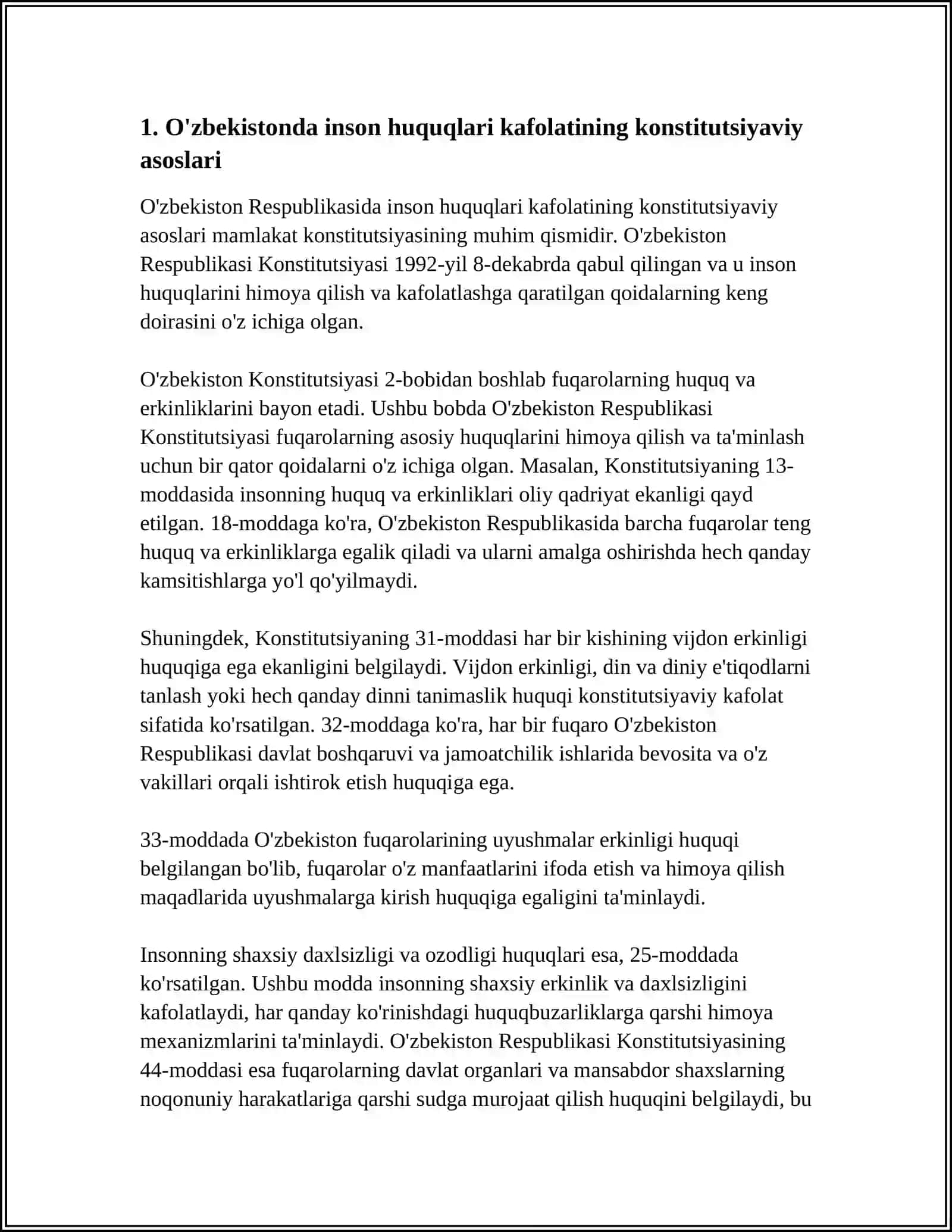 O'ZBEKISTONDA INSON HUQUQLARI VA ERKINLIKLARI KAFOLATINING YARATILISHI 4