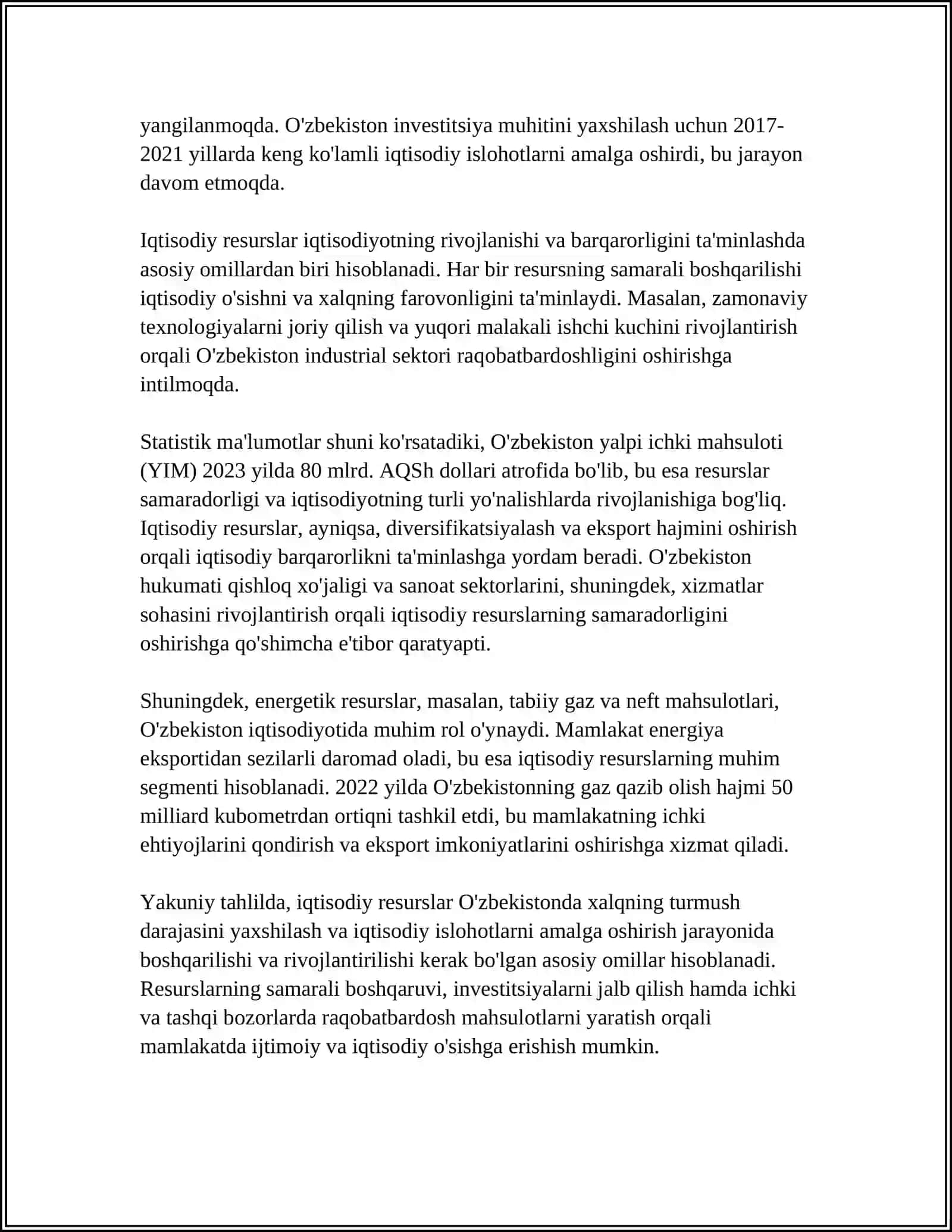 IQTISODIY RESURSLAR TUSHUNCHASIGA VA UNING TURLARIGA TARIFF BERING 4