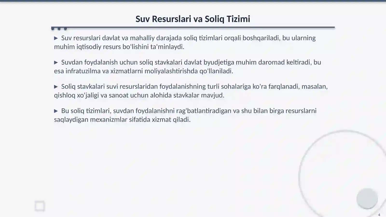 Suv Resurslaridan Foydalanish uchun Soliq Stavkalari 4