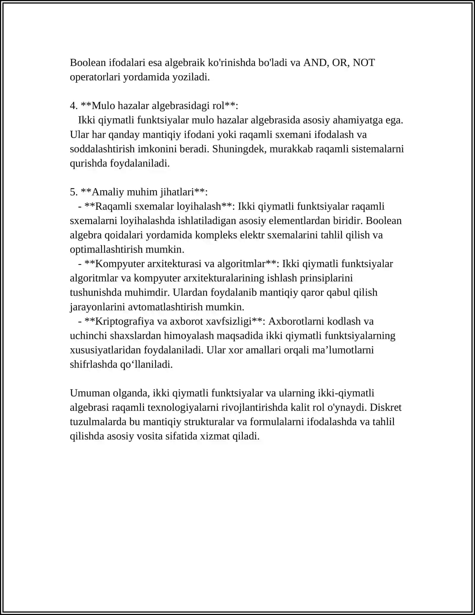 IKKI QIYMATLI FUNKSIYA ORQALI MULOHAZALAR ALGEBRASINING FORMULASINI IFODALASH 4