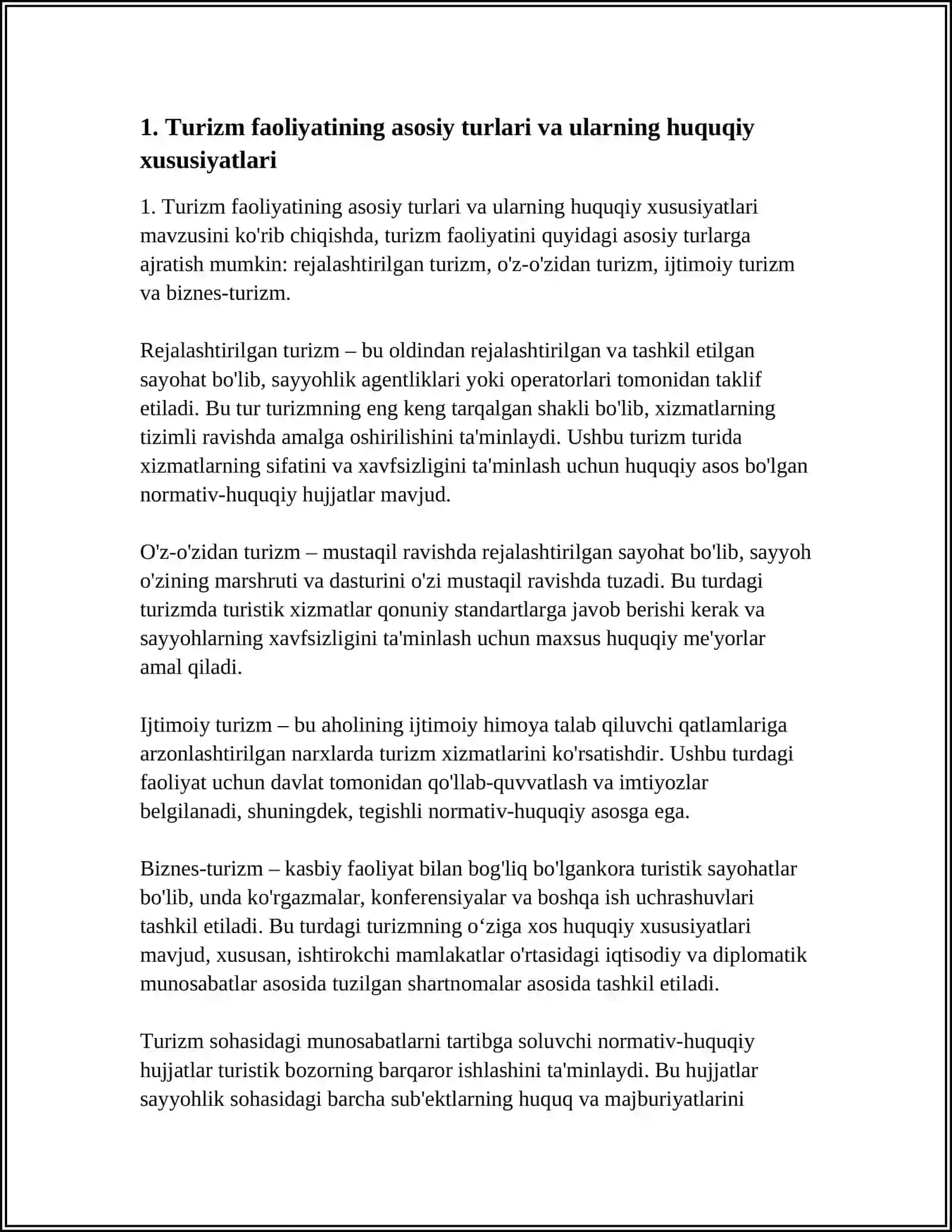 TURIZM SOHASIDAGI FAOLIYAT TURLARI VA UNING HUQUQIY ASOSLARI 4