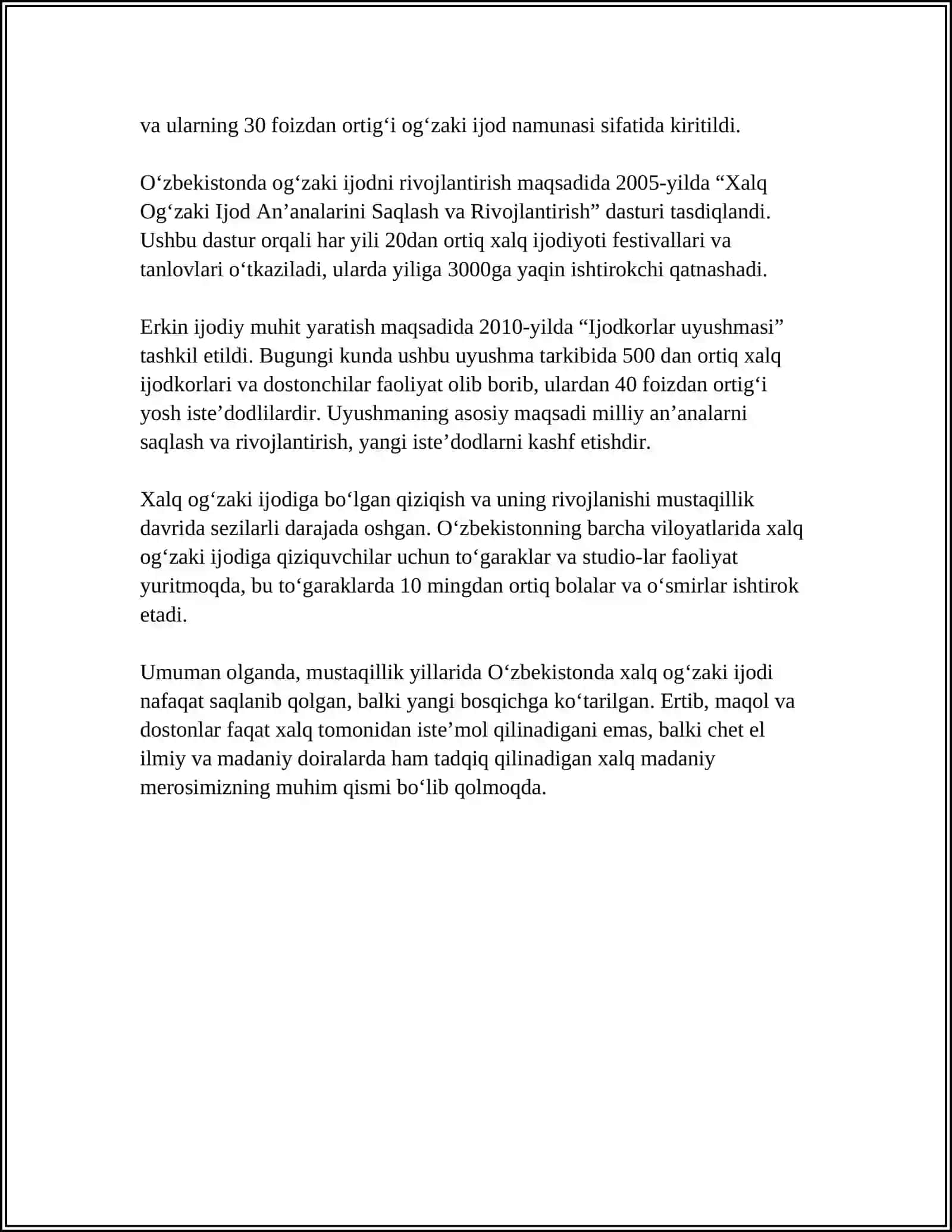 MUSTAQILLIK SHAROFATIDA XALQ OG‘ZAKI IJODINING DAVLAT MAQOMIGA ERISHUVI 4