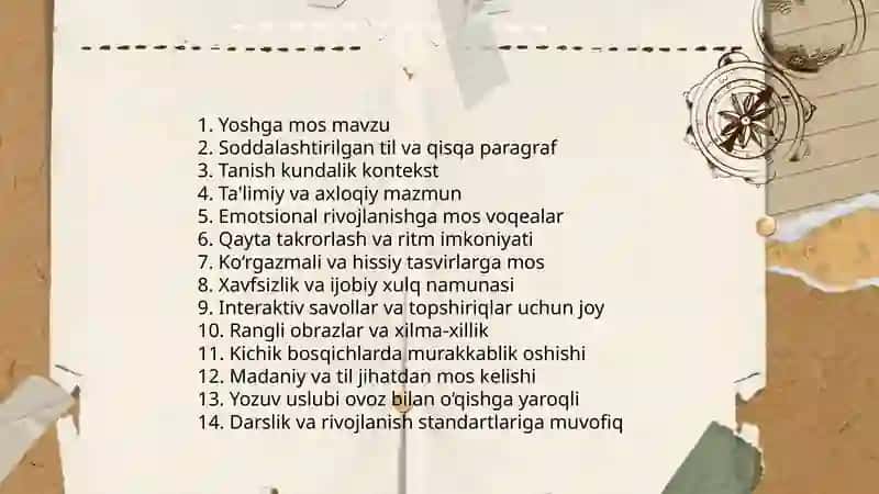 4+2 amaliyot davrida turli yosh guruhlari uchun hikoyalar yozish, tasviriy hikoyalar uchun manbalar tayyorlash 4