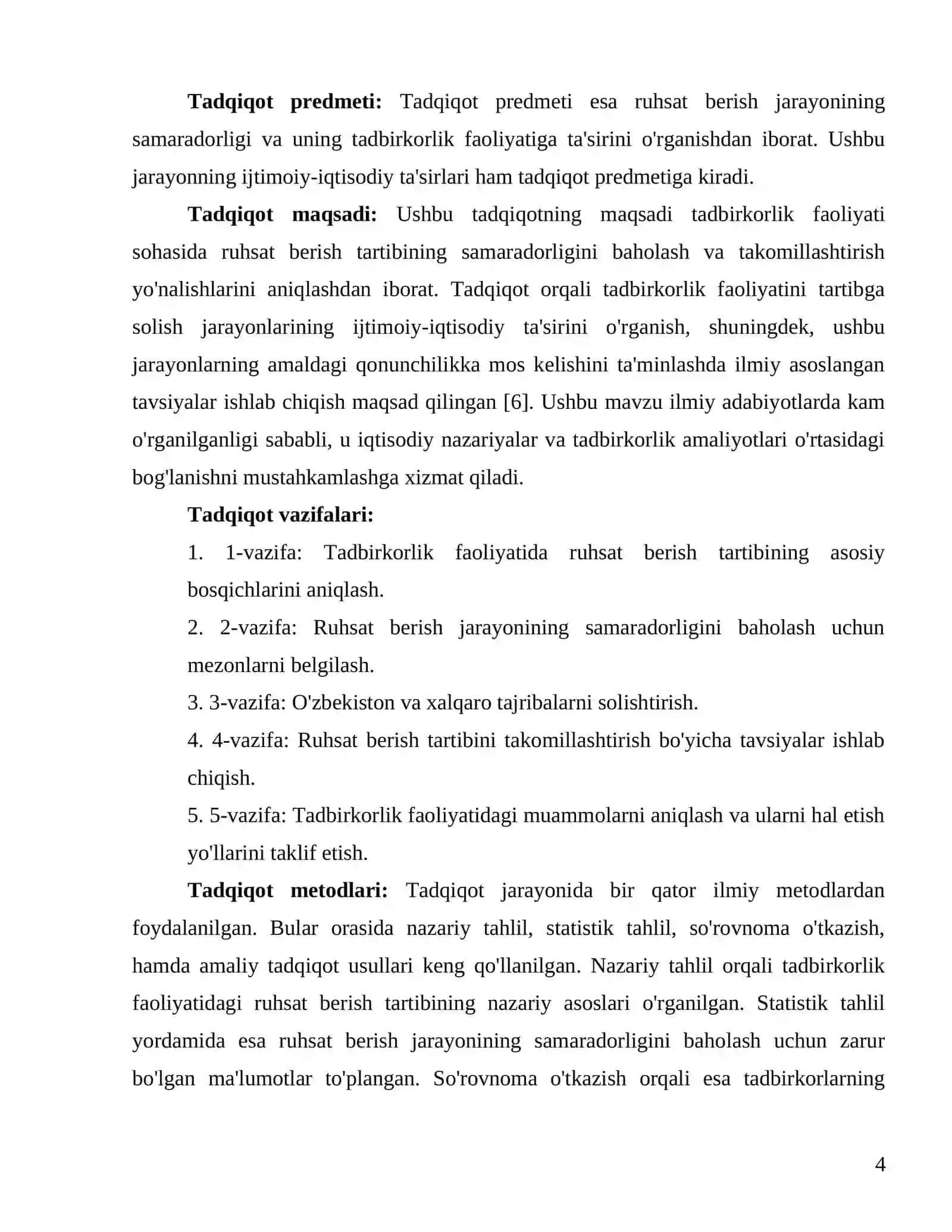 Tadbirkorlik faoliyati sohasida ruhsat berish tartib tamoili 4