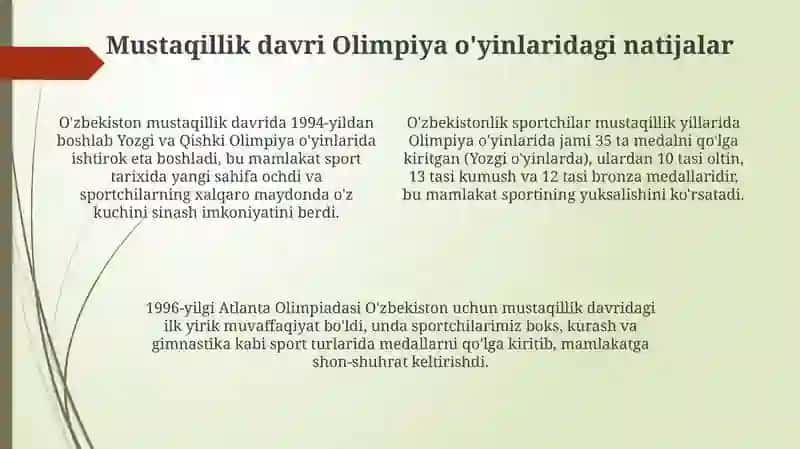 O'zbekiston Respublikasining olimpiadalarda ishtiroki 4