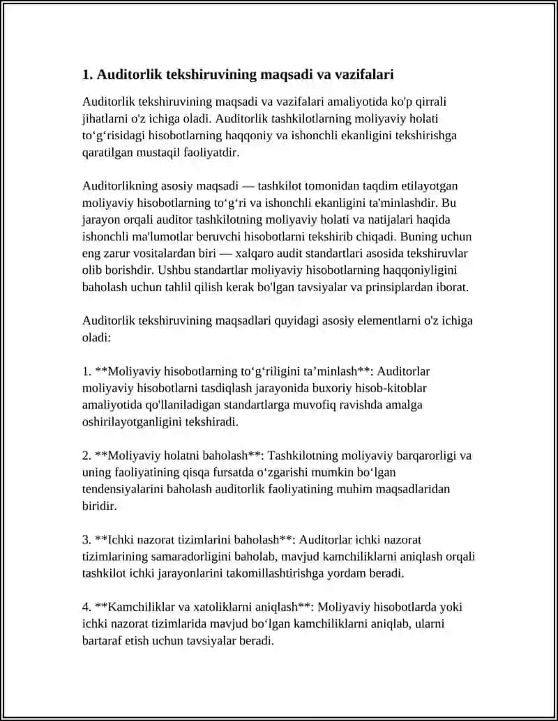 AUDITORLIK TEKSHIRISH VAQTIDA BUXGALTERIYA HISOBI TIZIMINI VA ICHKI NAZORATINI O'RGANISH HAMDA BAHOLASH 4