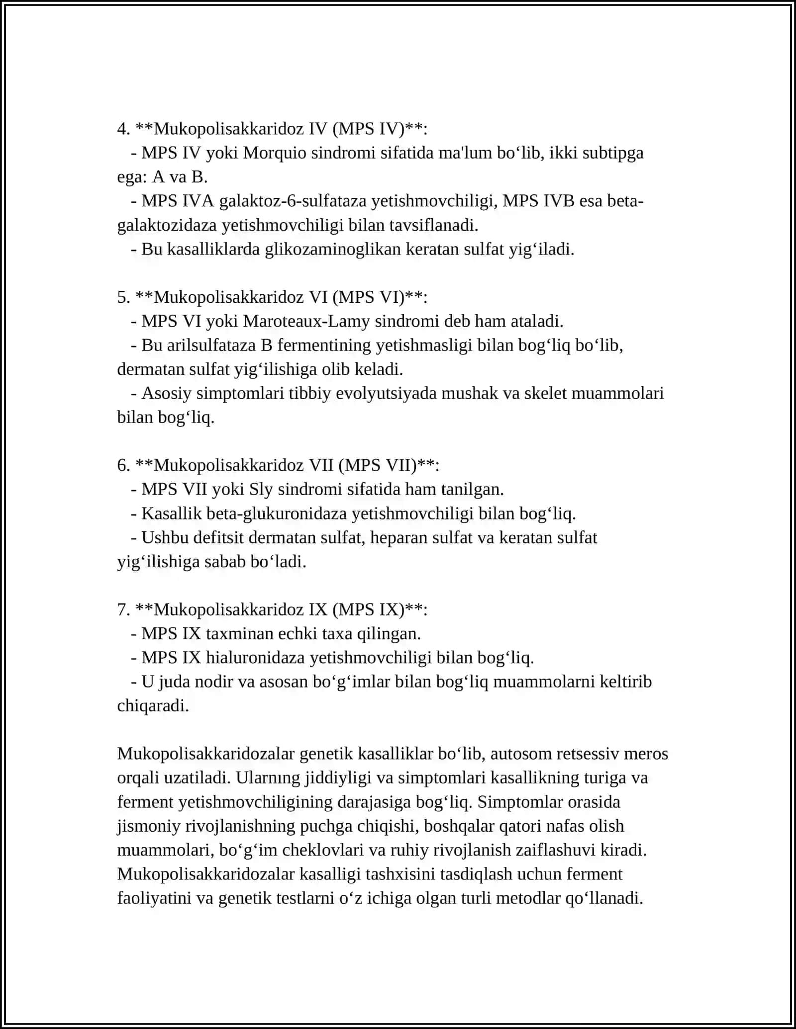 MUKOROLISAXARIDOZALAR VA SIFINGILIPIDOZ 4