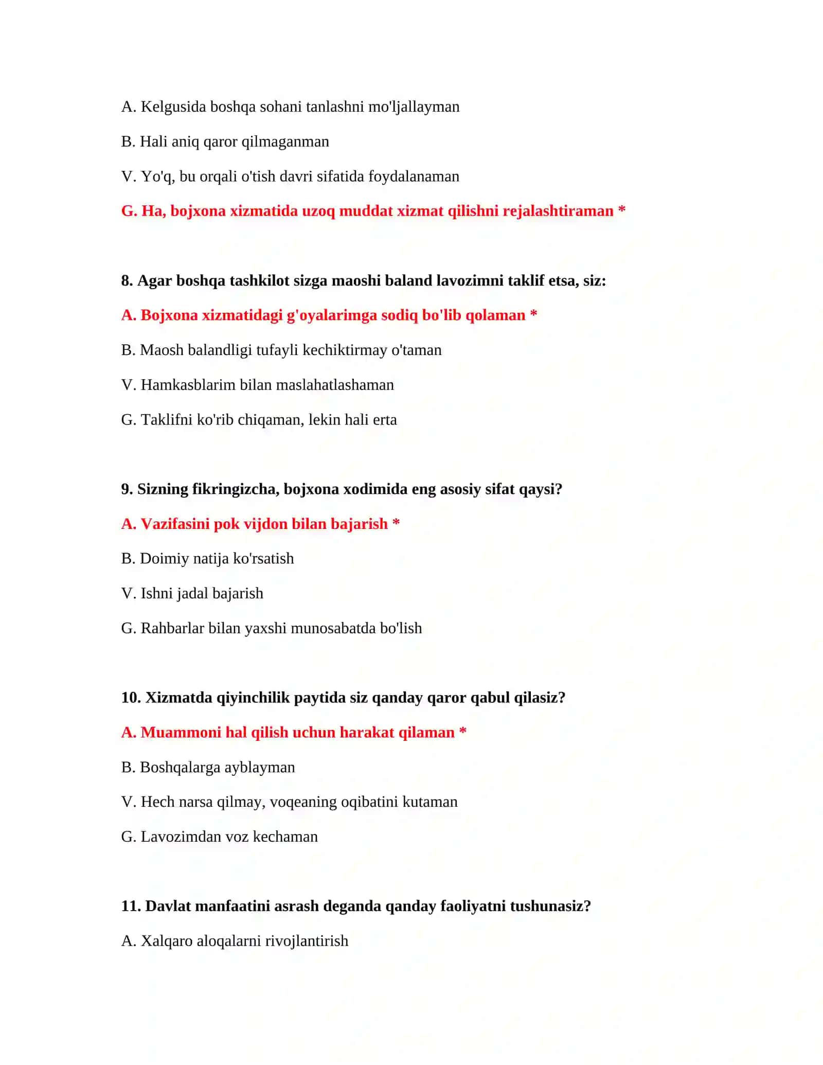 BOJXONA AKADEMIYASI - SUHBAT UCHUN MANTIQIY TESTLAR 4