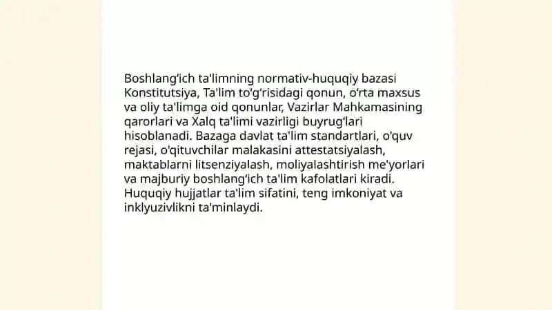 Boshlangʻich talim tizimi tomoyillari va qonunlari 4