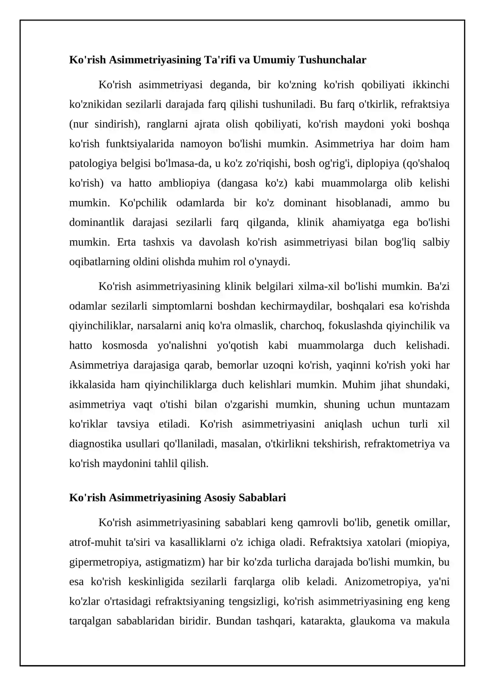 Psixologiya va ijtimoiy fanlar fakulteti Referati: Ko'rish asimmetriyasi: ta'rif, sabablar va turlari 4
