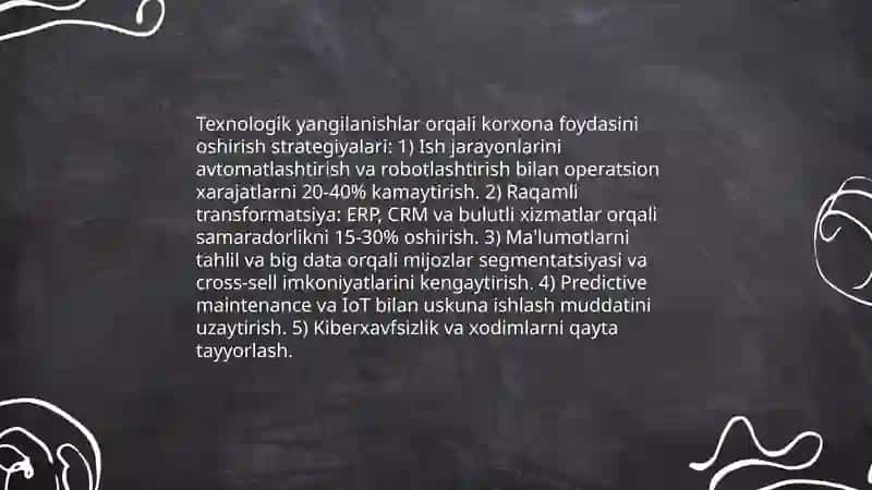 Mamlalatni modernezatsiyalash sharoitida korxona foydasi Va uni maksimallashtirish yullari 4