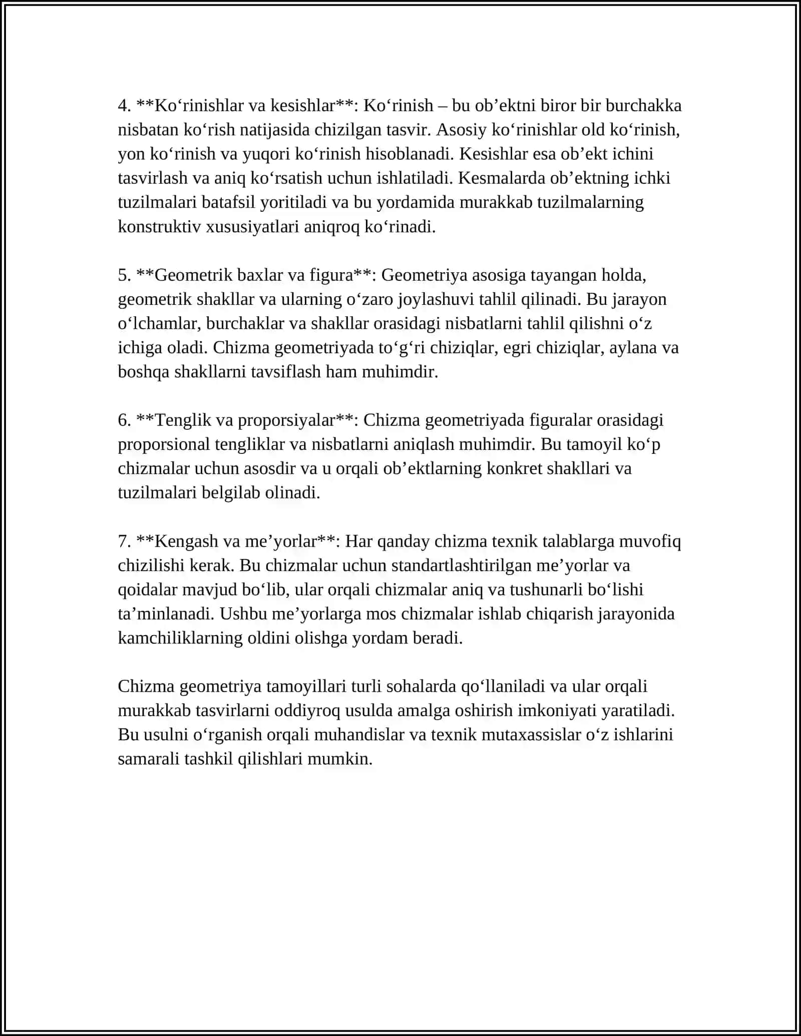 CHIZMA GEOMETRIYA MUHANDISLIK GRAFIKASI FANINING MAZMUN MOHIYATI 4