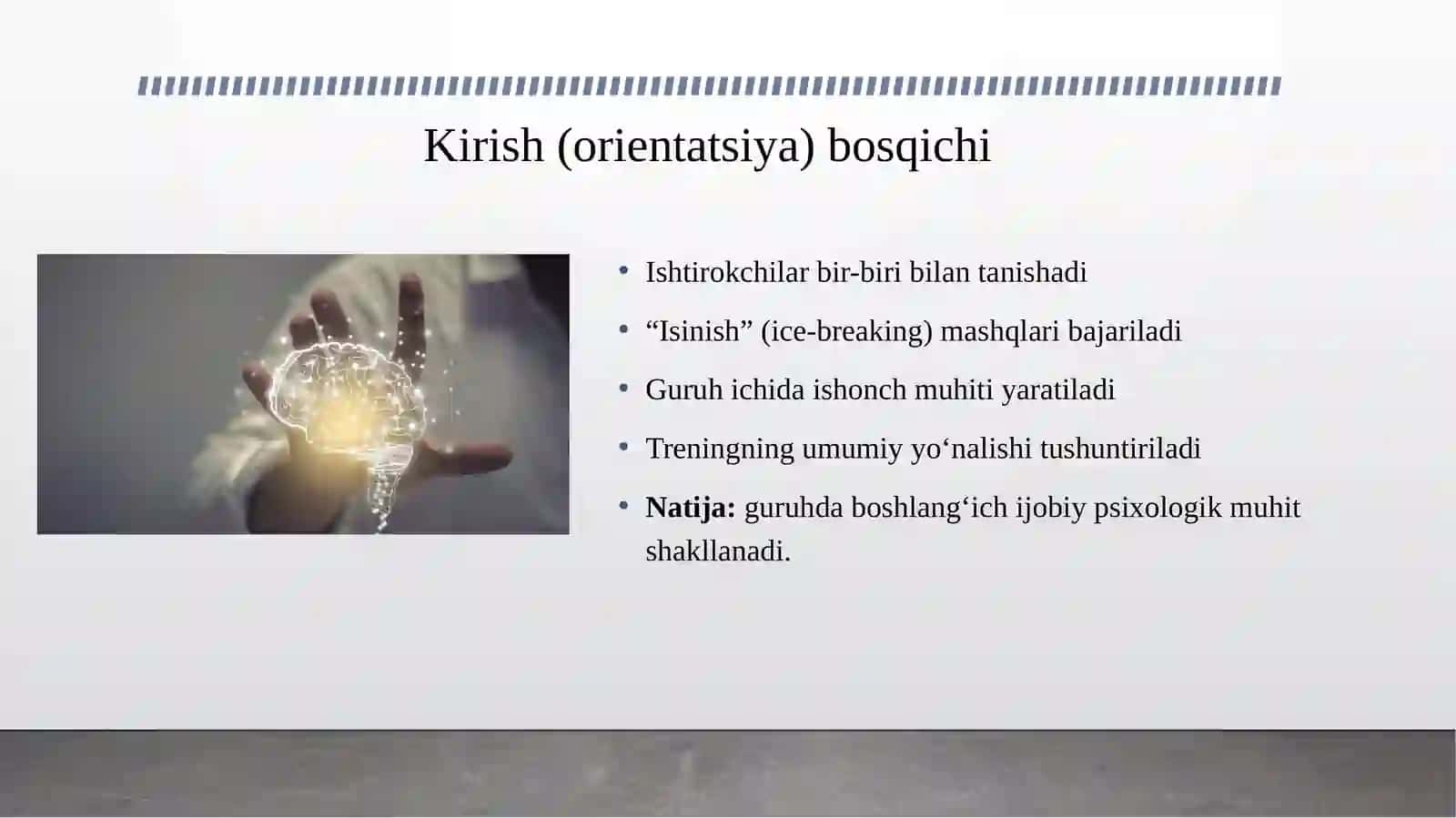 Psixologik trening asosiy bosqichlari va guruhiy dinamika jarayonlari 4