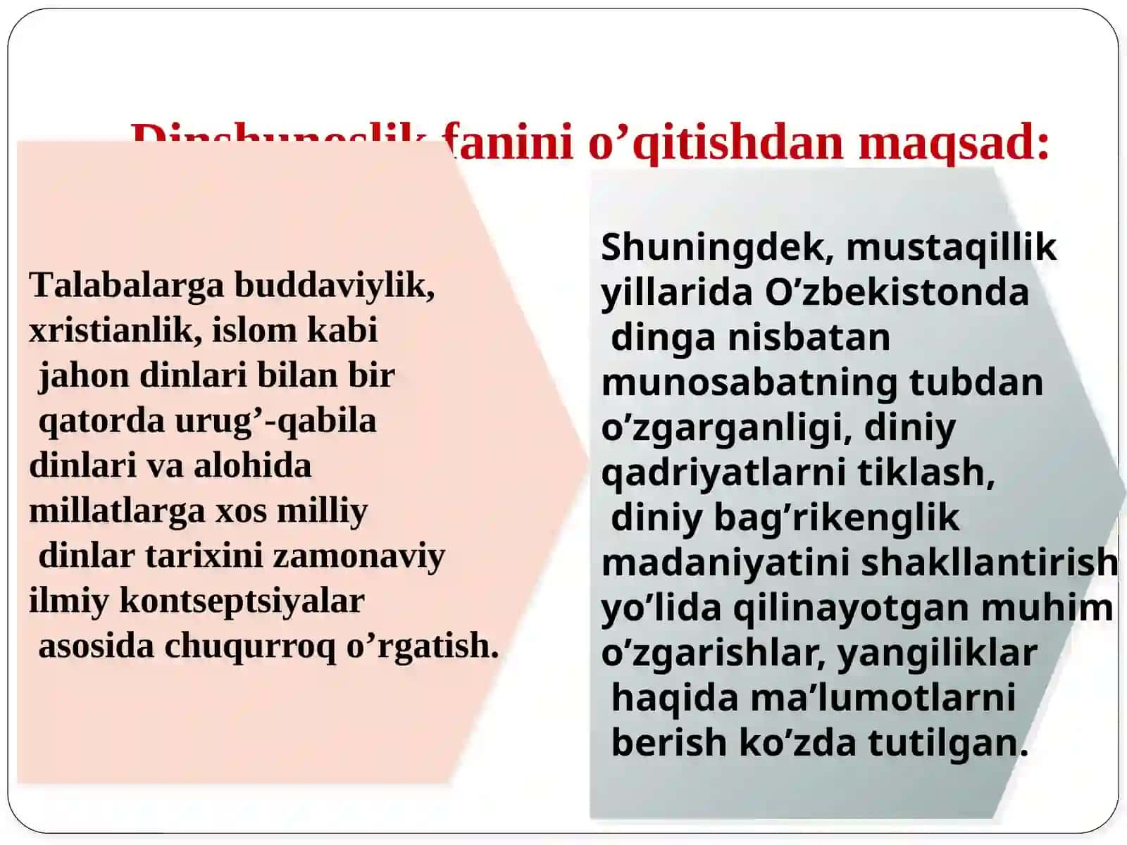 Dinshunoslik fanining predmeti, maqsadi va vazifalari 4