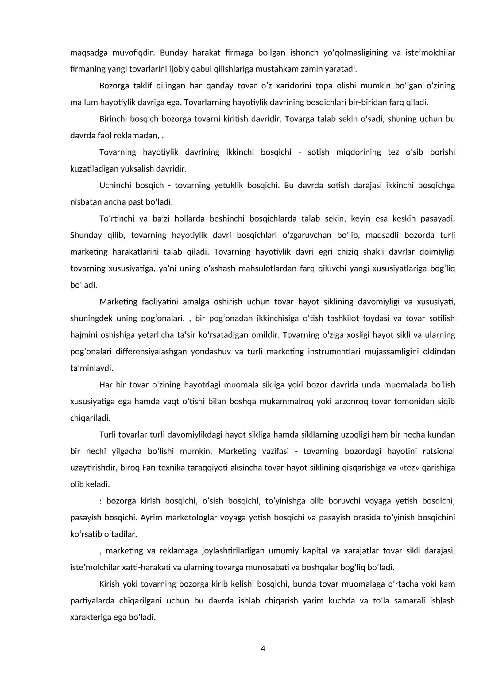 Tovarning bozordagi hayotiy bosqichlari strategiyalari 4
