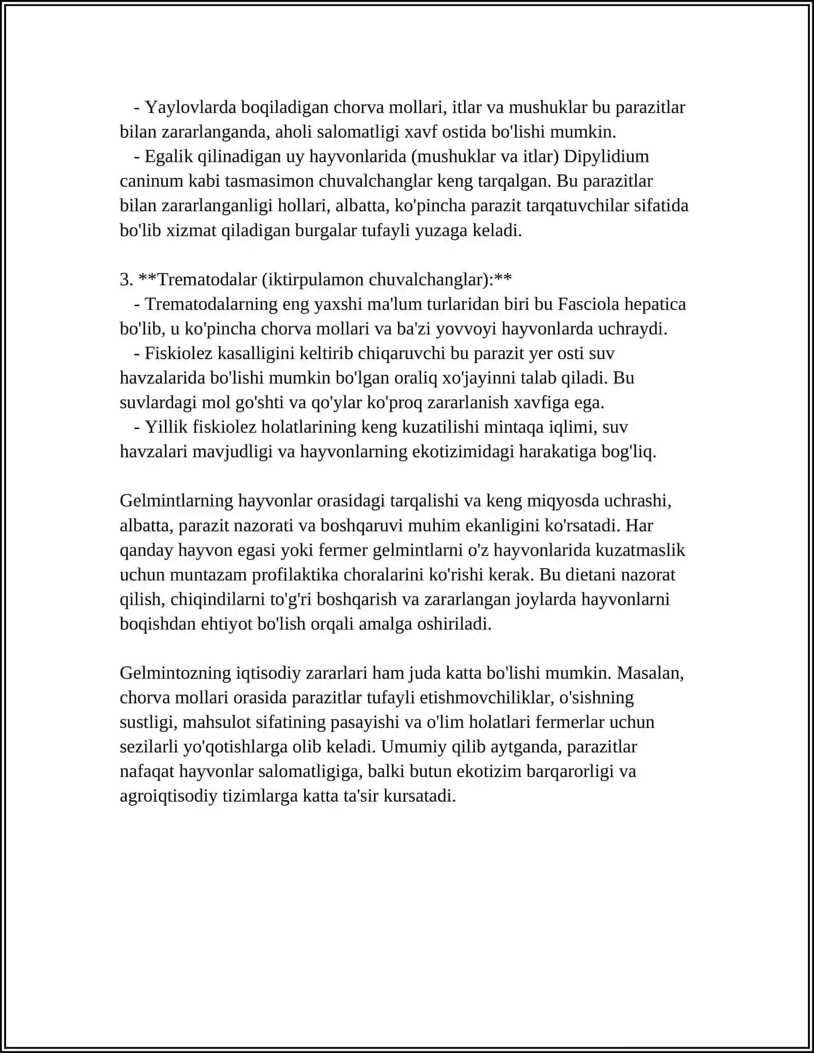 TIRIK HAYVONLARNI GELMINTLAR BILAN ZARARLANISHINI LABORATORIYADA TEKSHIRISH USULLARI 4