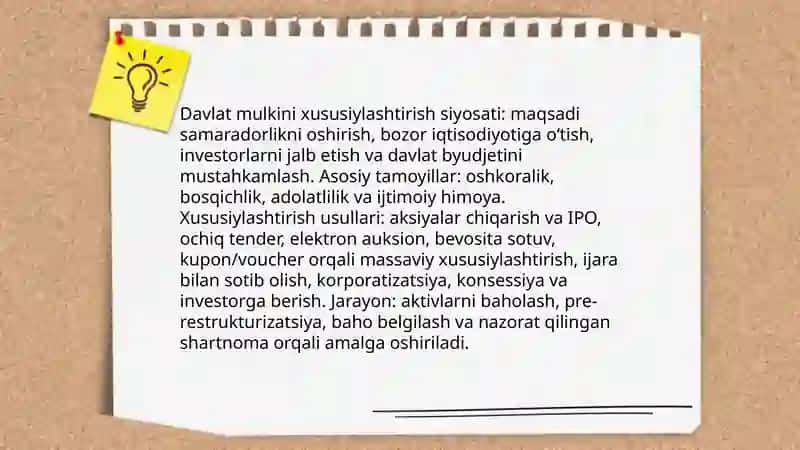 Iqtisodiy islohotlar,xususiy mulkchilikning shakllanishi. O'zbekistonda bozor munosabatlarining rivojlanishi 4