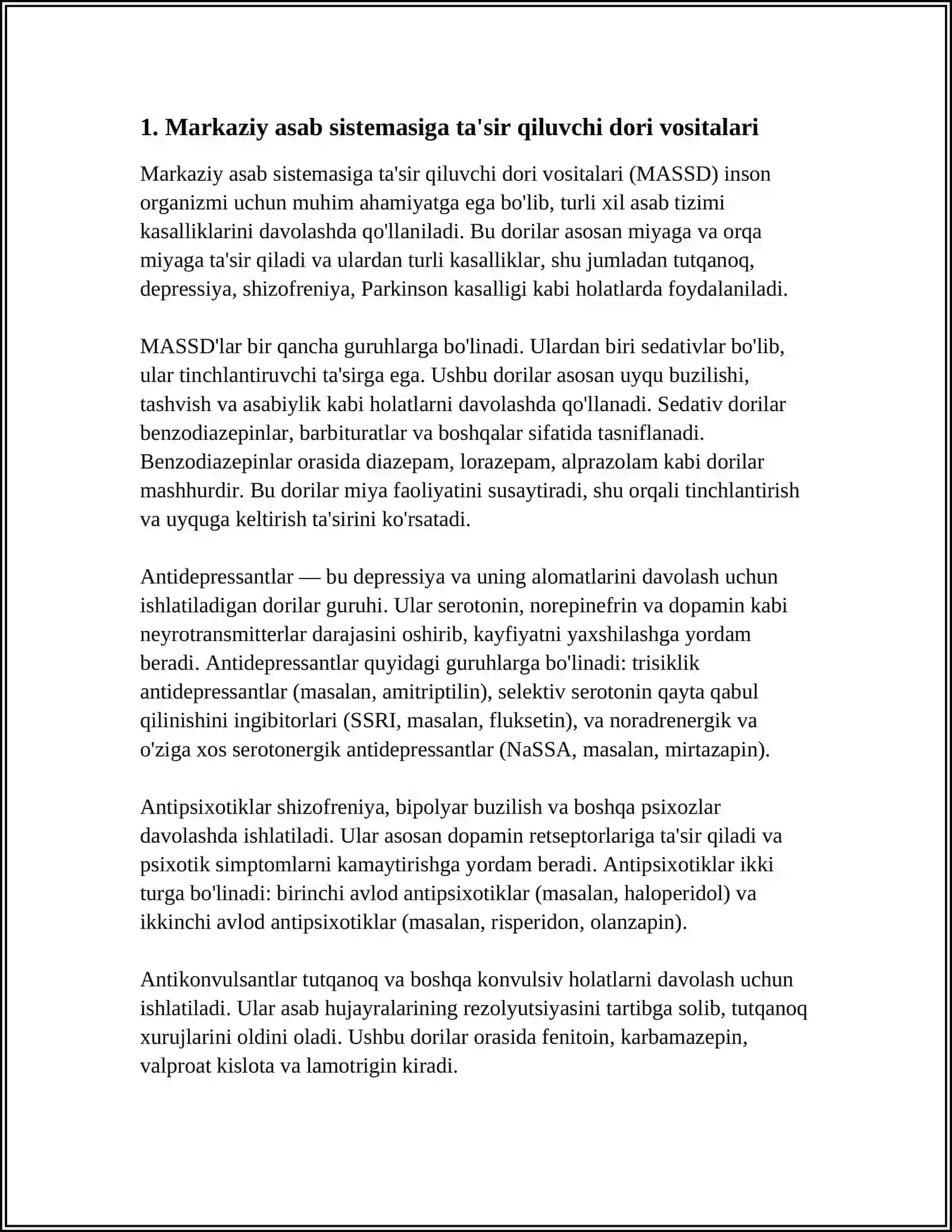 MARKAZIY ASAB SISTEMASIGA TA'SIR QILADIGAN VOSITALAR. NARKOZ, ANALGEZIYA 4