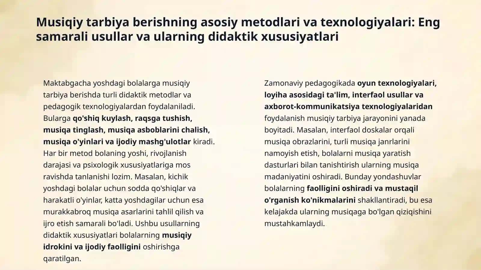 Maktabgacha yoshdagi bolalarga musiqiy tarbiya berish metodlari 4