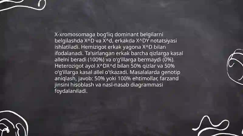 Belgilarning jinsga bogʻliq holda irsiylanishiga doir masalalar yechish va jins tiplarini farqlash 4