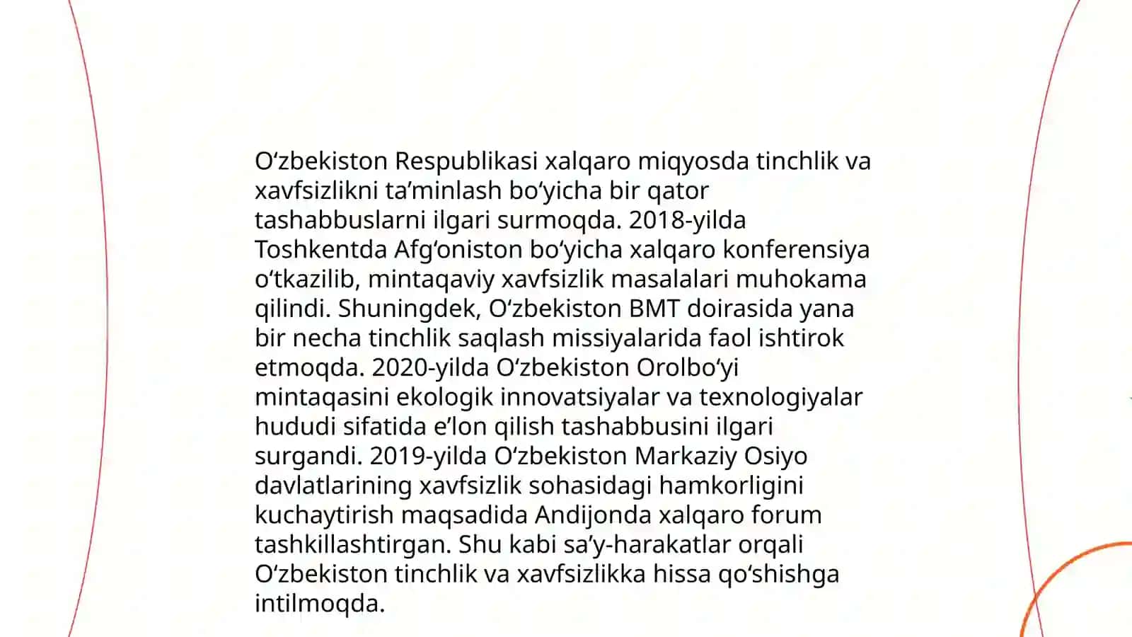Oʻzbekistonning Markaziy Osiyoda tinchlik va barqarorlikni taʼminlashdagi oʻrni 4