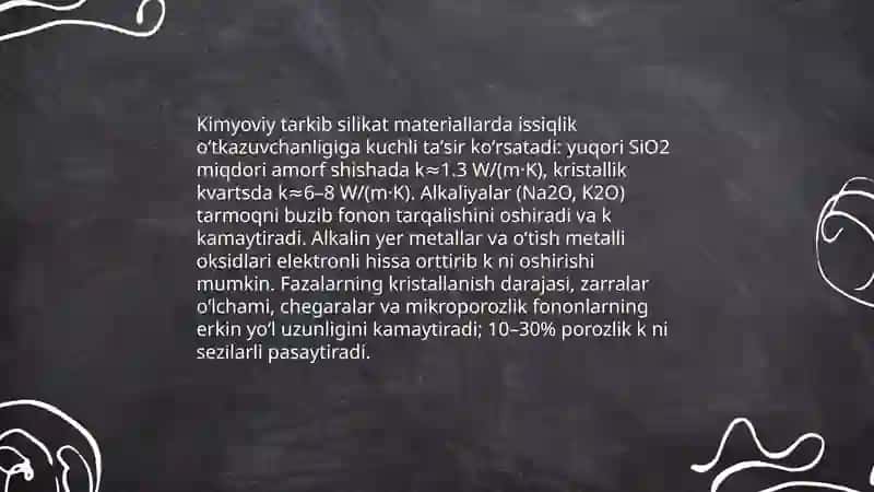 Silikat materiallarda issiqlik oʻtkazuvchanlik qpnuniyatlari 4