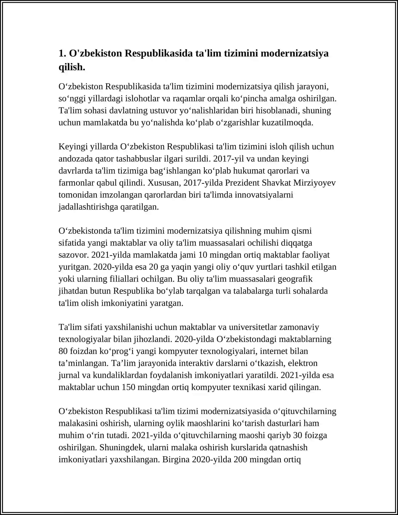 O'ZBEKISTON RESPUBLIKASIDA TALIM SOHASIDA AMALGA OSHIRILGAN ISLOHOTLAR 4