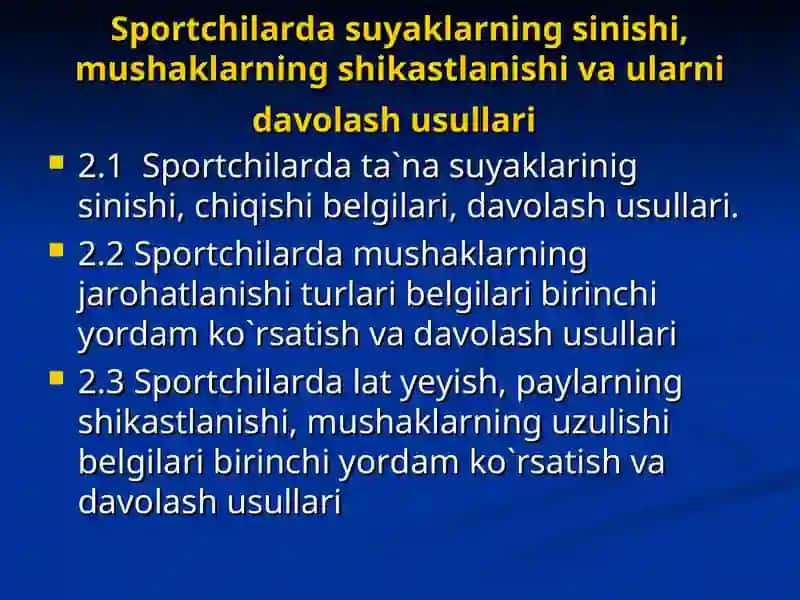 Sportchilarda tayanch-harakat apparatining shikastlanishini oldini olish usullari 4