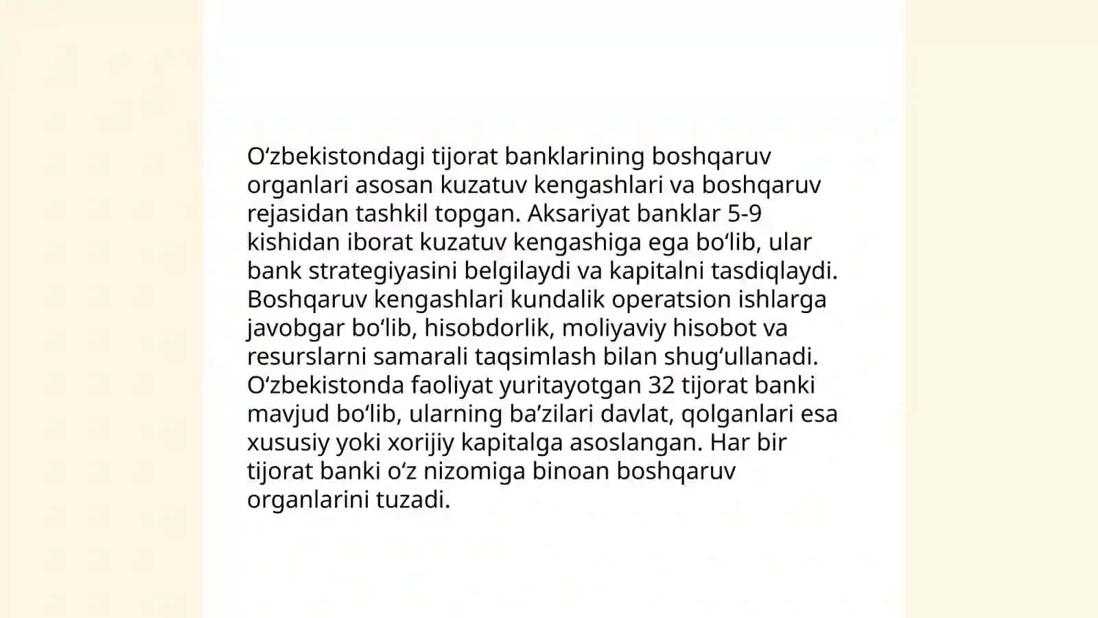 Tijorat banklarning tashkiliy tuzilishi va banklar faoliyatini boshqarish asoslari 4