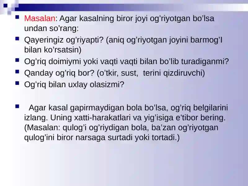 Jarrohlik bemorlarni tekshirish usullari. Jarrohlik, operatsiyadan oldingi va operatsiyadan keyingi davr 4