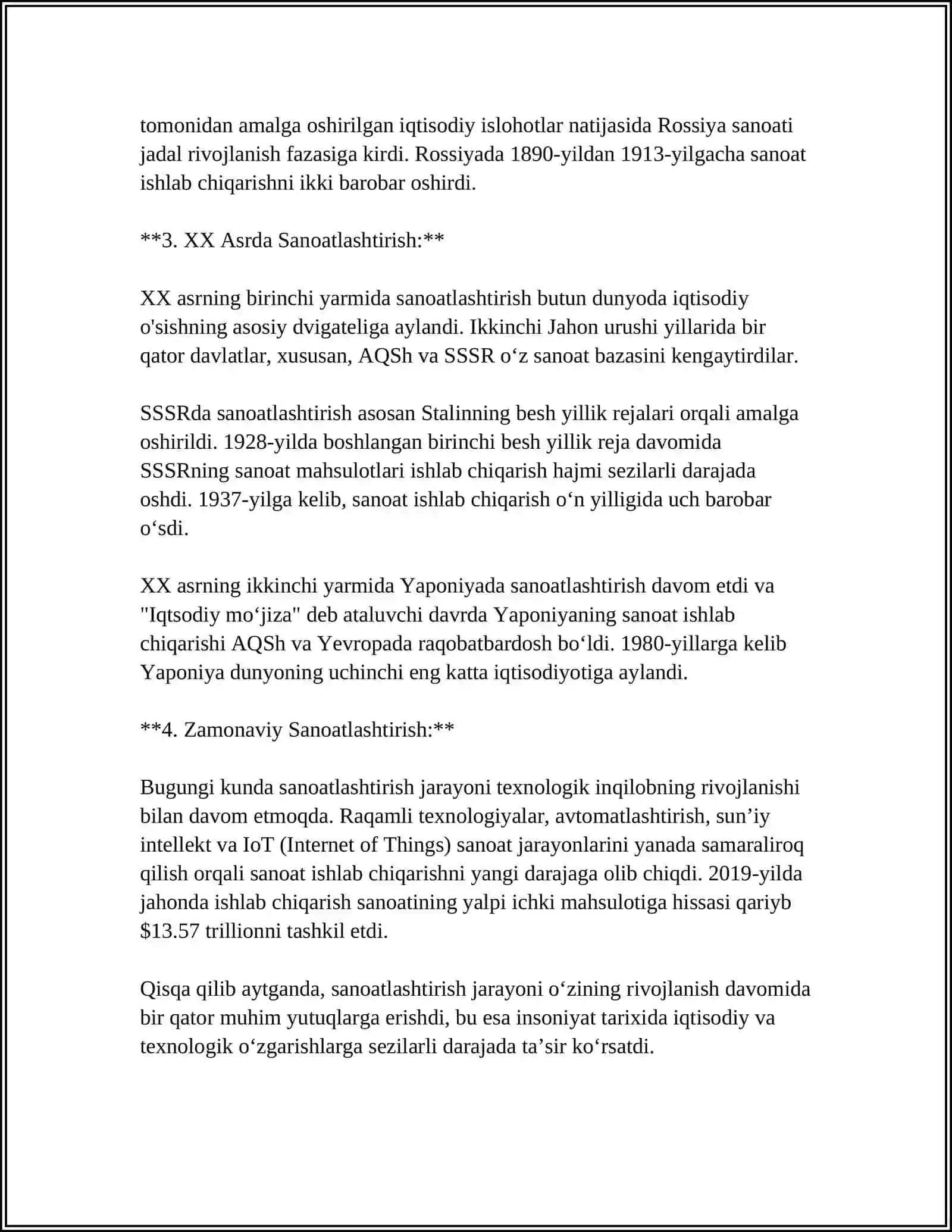 OʻZBEKISTONDA SANOATLASHTIRISH VA UNING OQIBATLARI MAVZUSIDA REFERAT 4