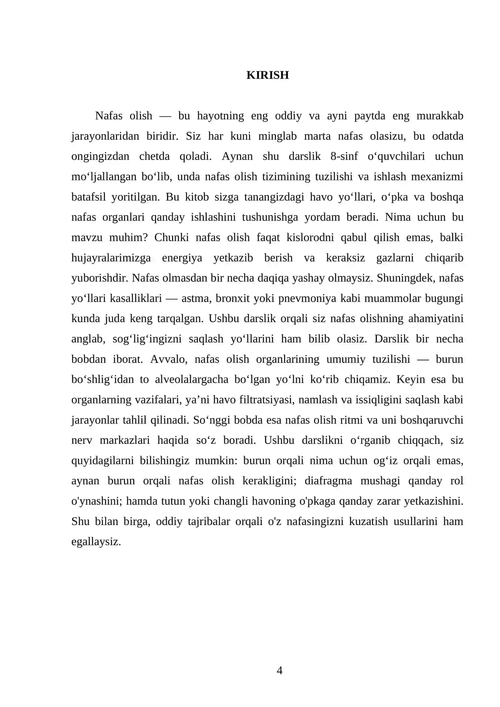 NAFAS OLISH, NAFAS OLISH ORGANLARINING TUZILISHI. 8 - SINF 4