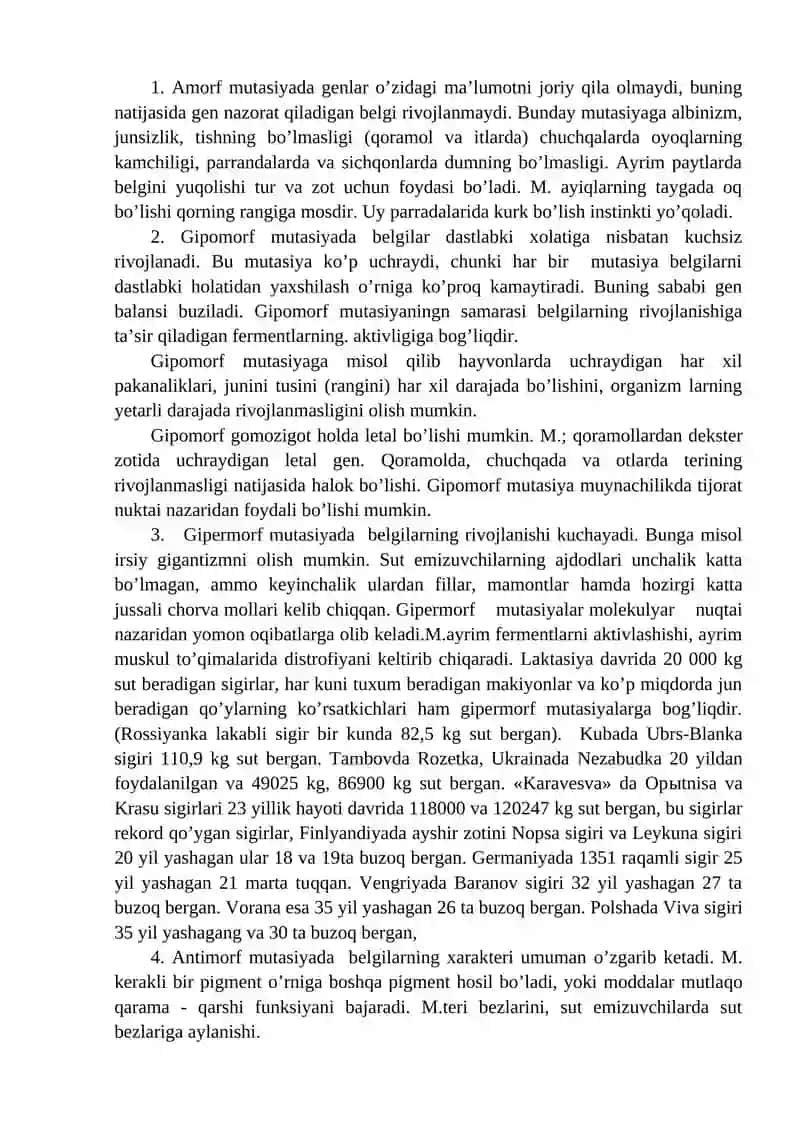 Mutasion O'zgaruvchanlik. Populyatsiyalar Genetikasi 4