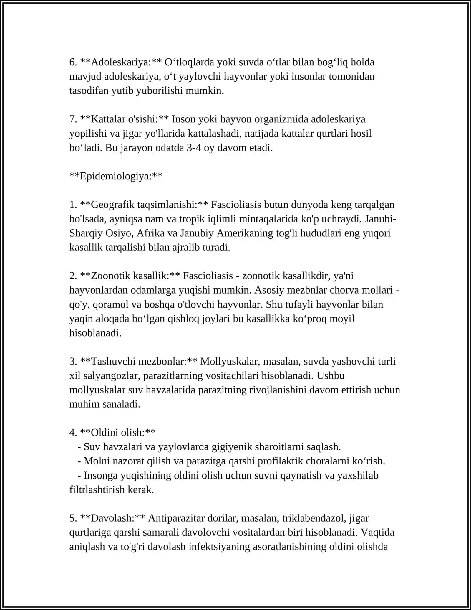 ODAM PARAZITLARI JIGAR QURTI GIJJA ODAM ASKARIDASI EXINAKOK CHO’CHQA SOLITYORI 4