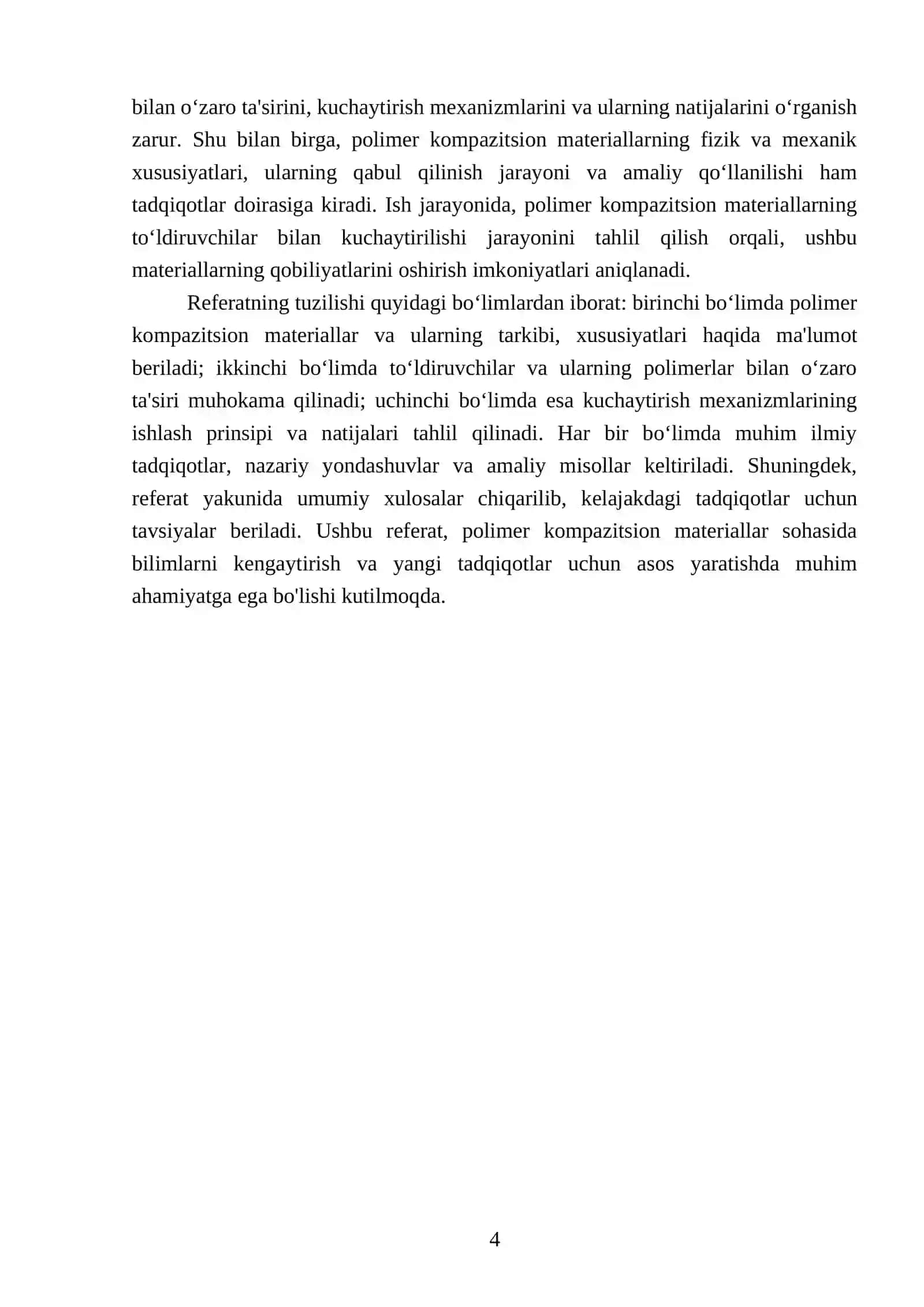 Polimer kompazitsion materiallarning to‘ldiruvchilar bilan kuchaytirish mexanizatori 4